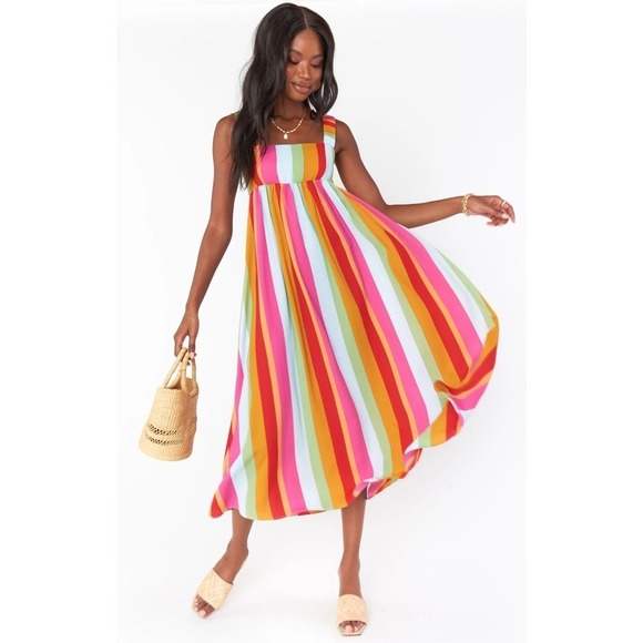 Show Me Your Mumu Fling Midi Dress Getaway Stripe XS - Picture 1 of 7